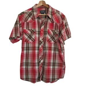 Moose Creek Legendary Clothing Pearl Snap Front Short Sleeve Plaid Shirt LARGE
